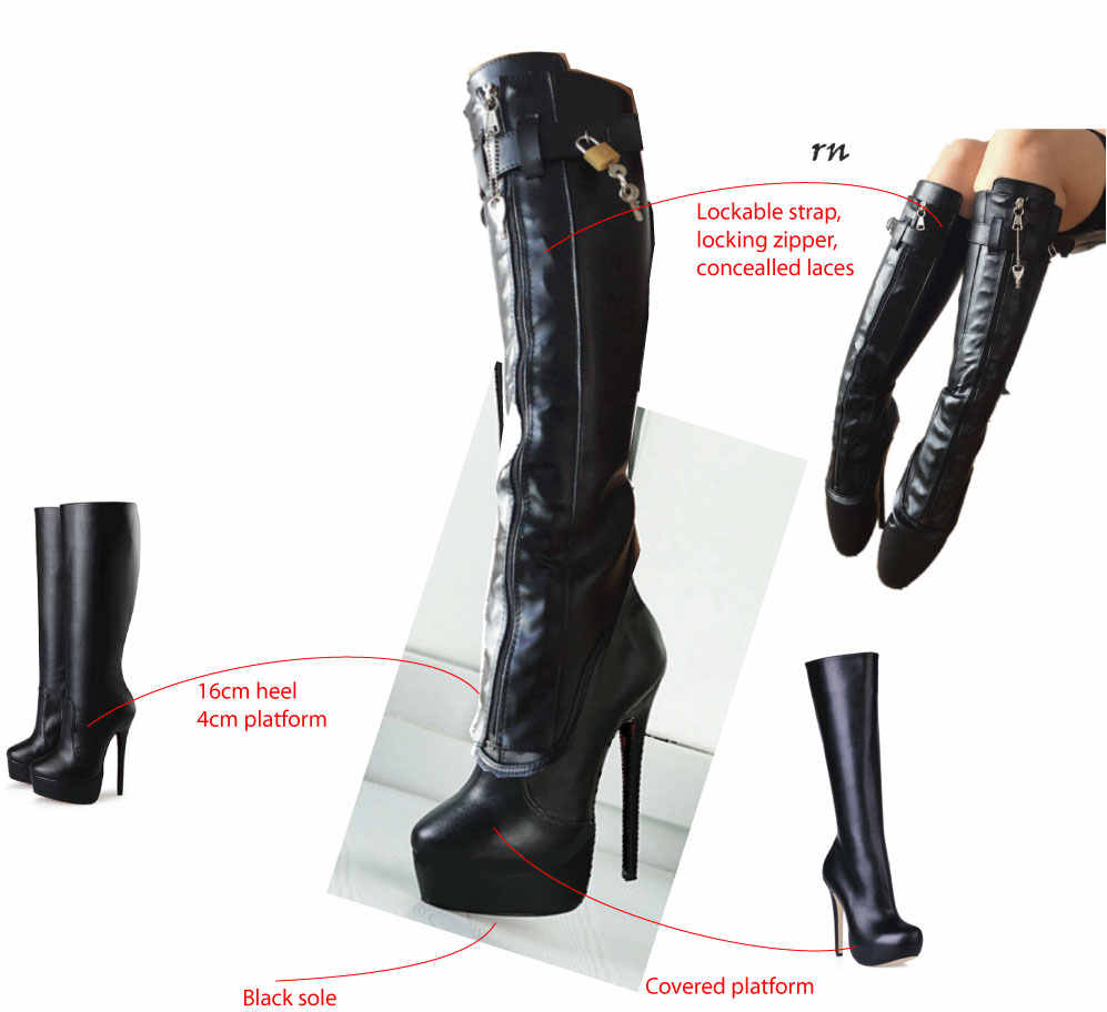 Metal heel thigh high boots